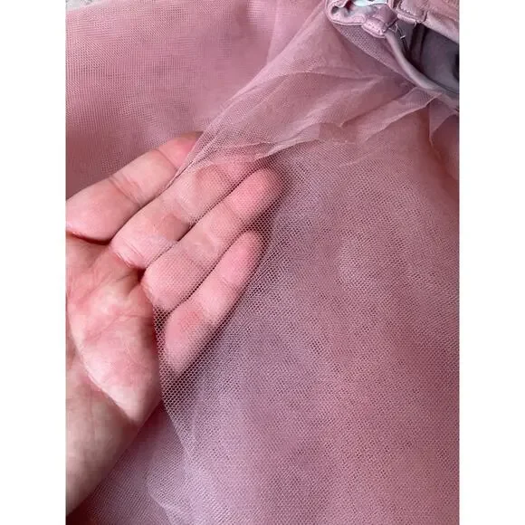 MICHAEL COSTELLO Alai Strapless Tiered Tulle Maxi Gown in Mauve Pink Size XS - Picture 8 of 11